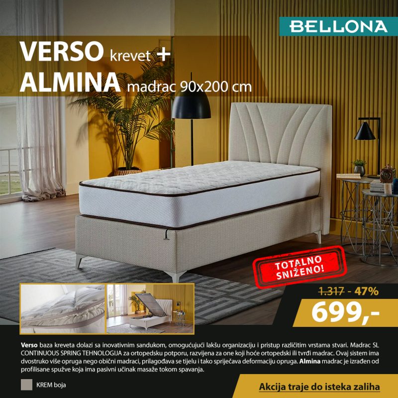 VERSO krevet + ALMINA madrac 90x200 cm