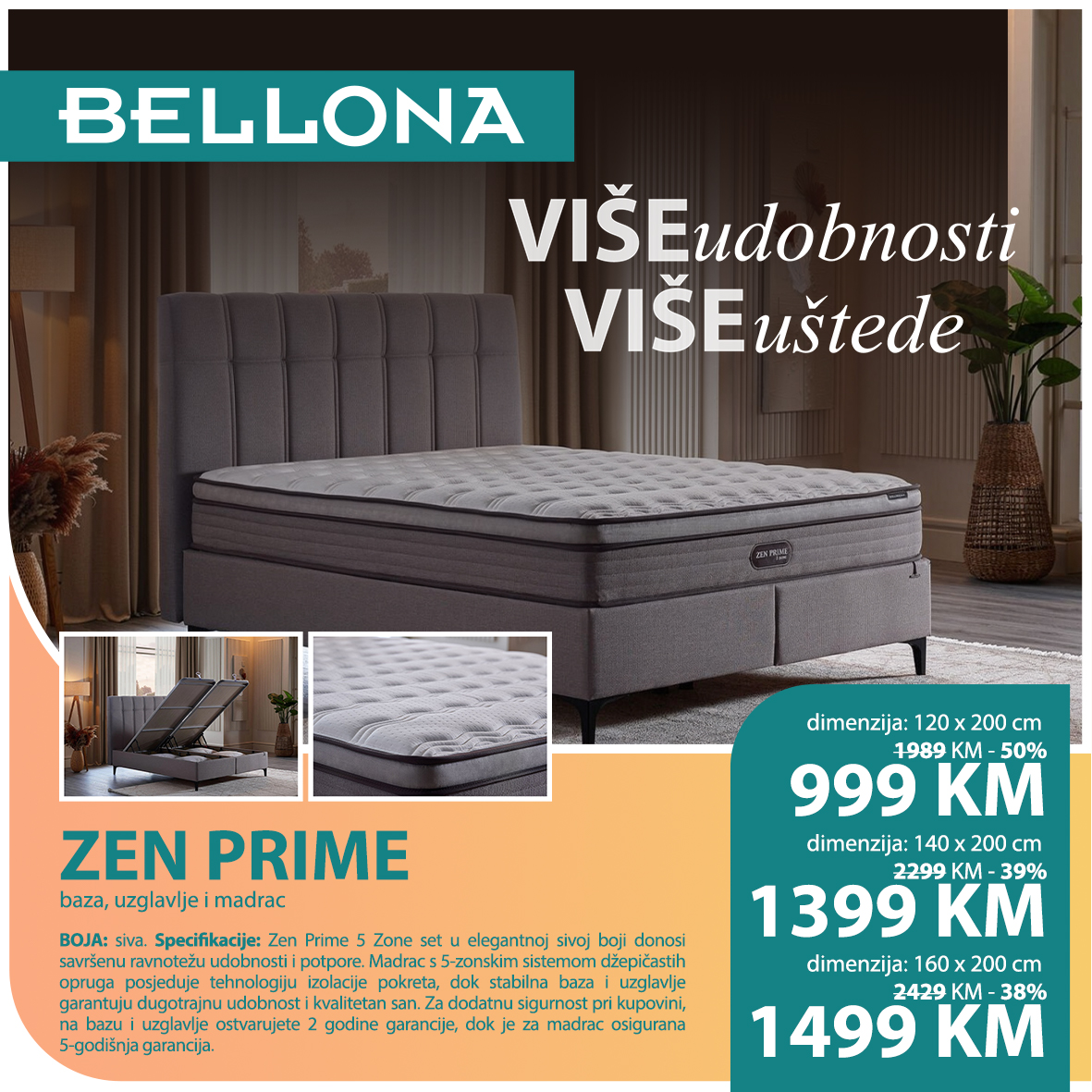 Zen prime 5 baza, uzglavlje i madrac